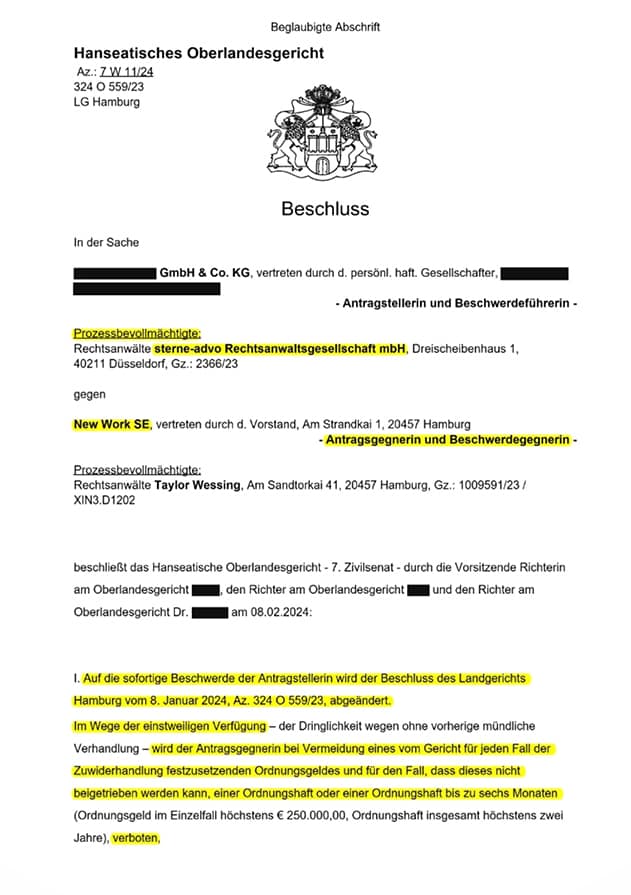 Sterne-Advo gewinnt OLG Hamburg